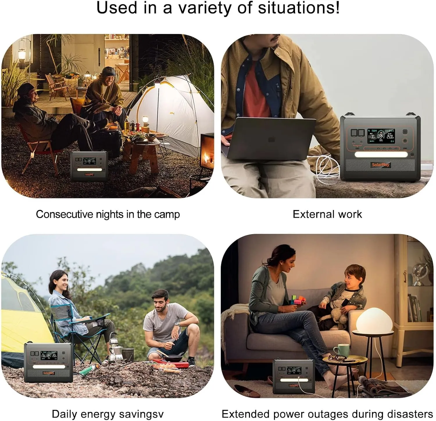 SOLARPLAY 2500W Portable Power Station(Peak 4800W), 2304Wh Solar Generator with 200W Solar Panel 1.5Hrs Fast Charging LFP Battery 4 AC Outlets Emergency Power Station for Home Camping Backup