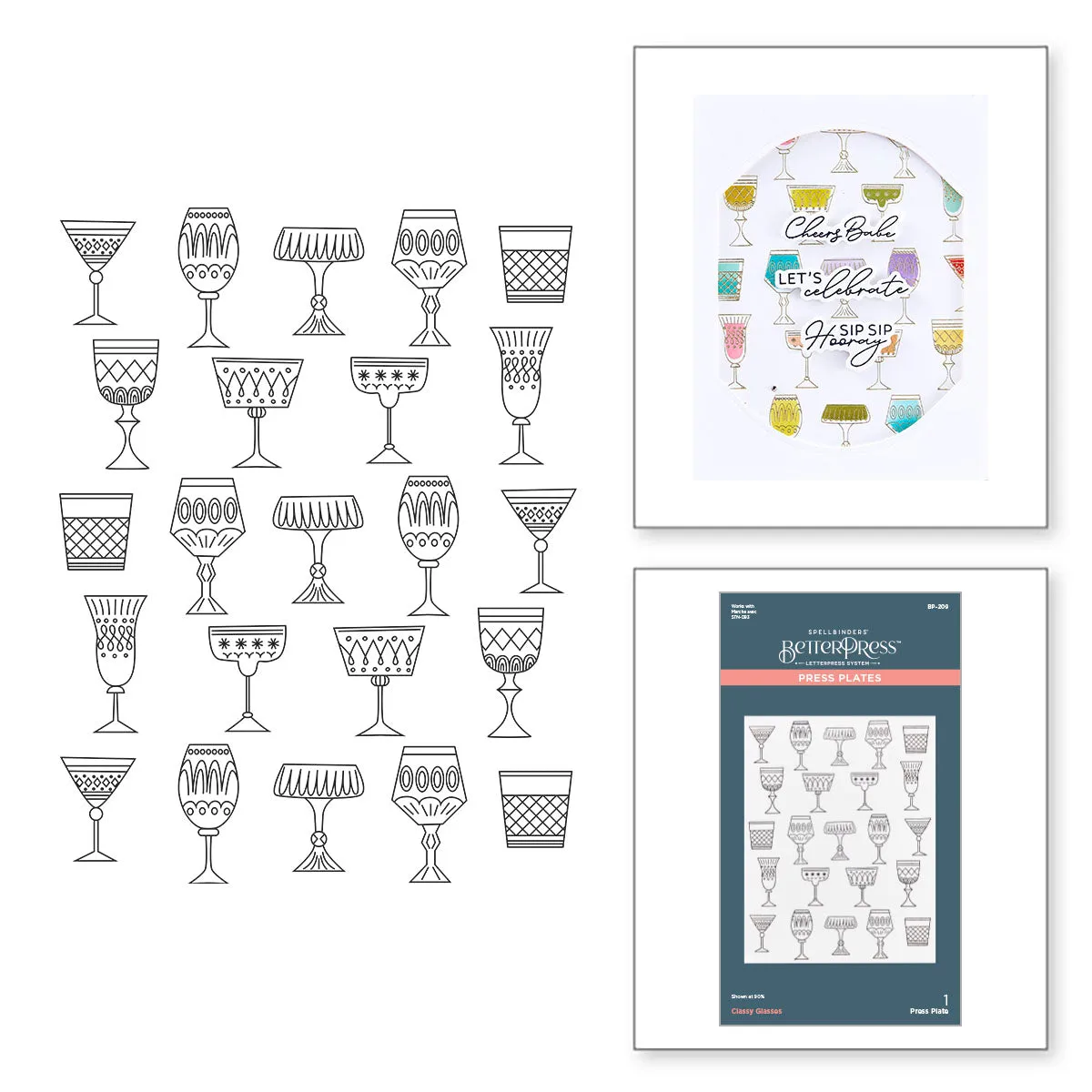 SPELLBINDERS: Classy Glasses | Press   Hot Foil Plate & Stencil Bundle