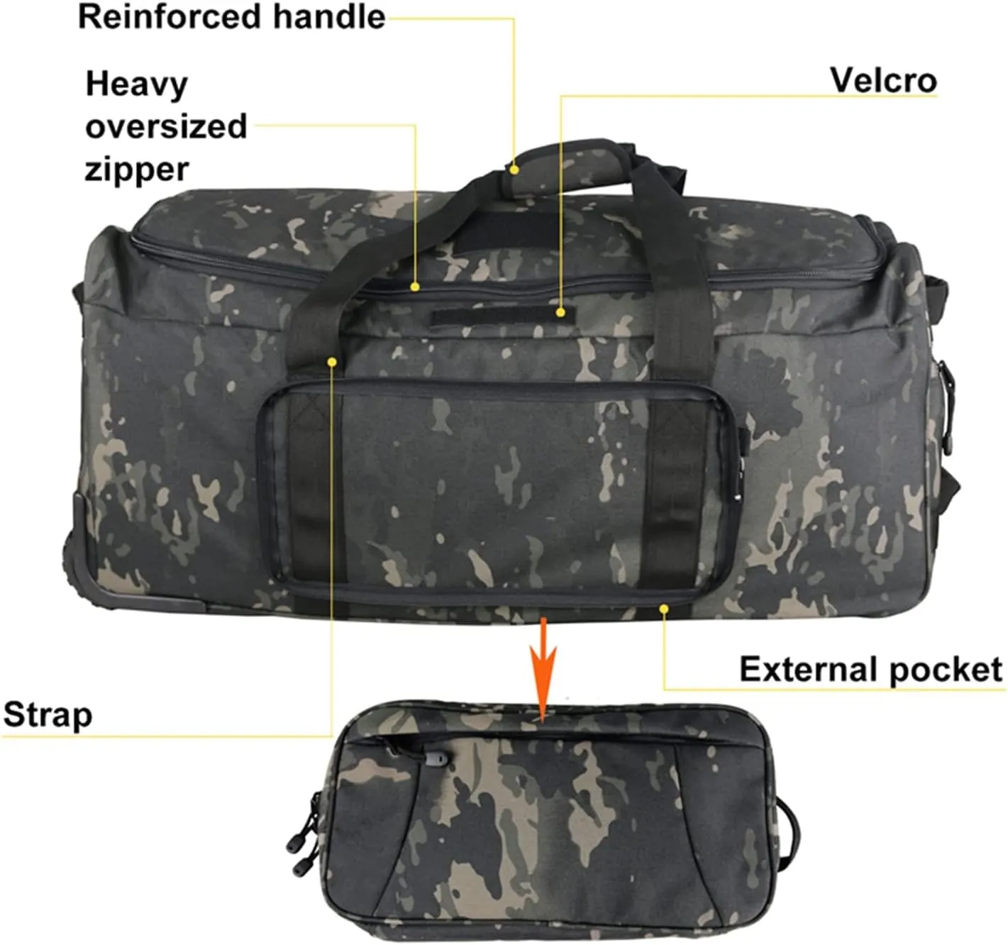 Travel Duffle Bag With Wheels Extra Large Rolling Duffel Bags for Tactical Military Deployment Camping