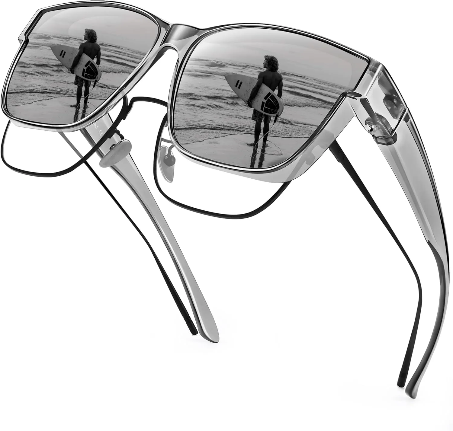 URUMQI Polarized Sunglasses Fit Over Glasses for Men Women, Oversized Square Sun Glasses UV400 Protection Shades