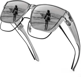 URUMQI Polarized Sunglasses Fit Over Glasses for Men Women, Oversized Square Sun Glasses UV400 Protection Shades