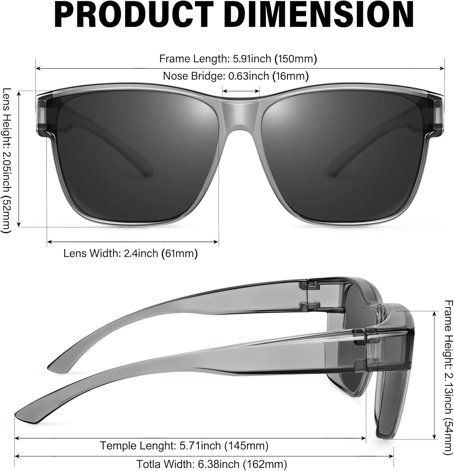 URUMQI Polarized Sunglasses Fit Over Glasses for Men Women, Oversized Square Sun Glasses UV400 Protection Shades