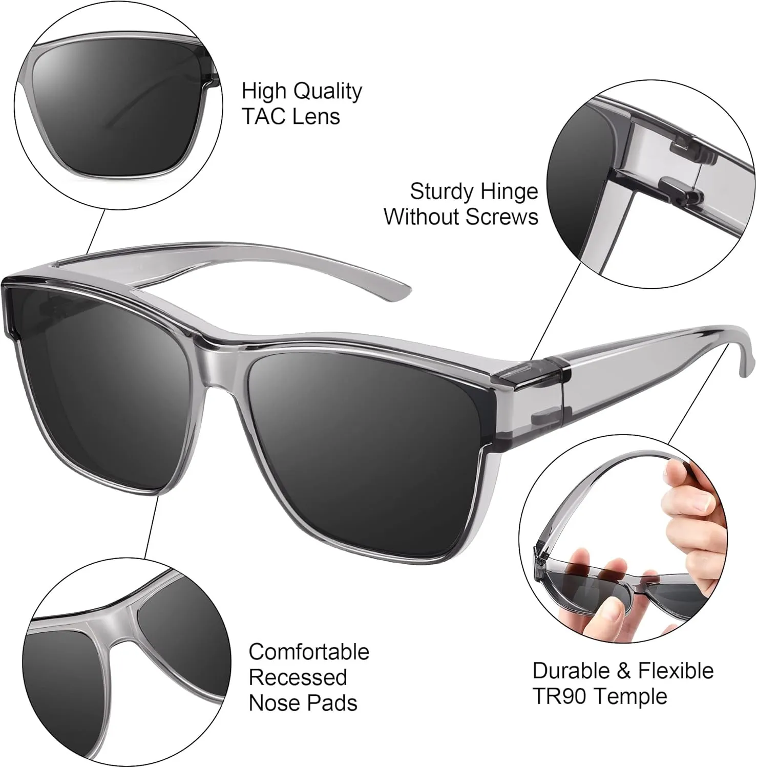 URUMQI Polarized Sunglasses Fit Over Glasses for Men Women, Oversized Square Sun Glasses UV400 Protection Shades