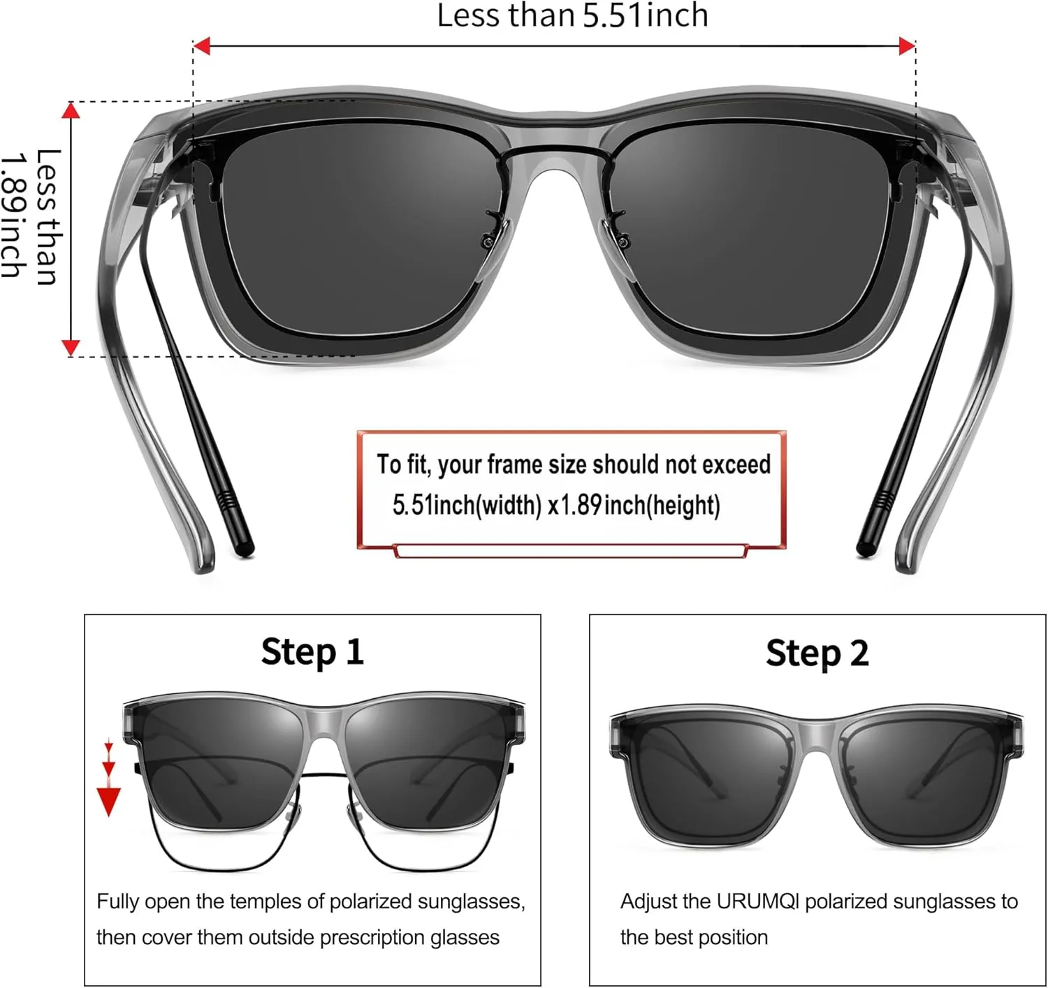 URUMQI Polarized Sunglasses Fit Over Glasses for Men Women, Oversized Square Sun Glasses UV400 Protection Shades
