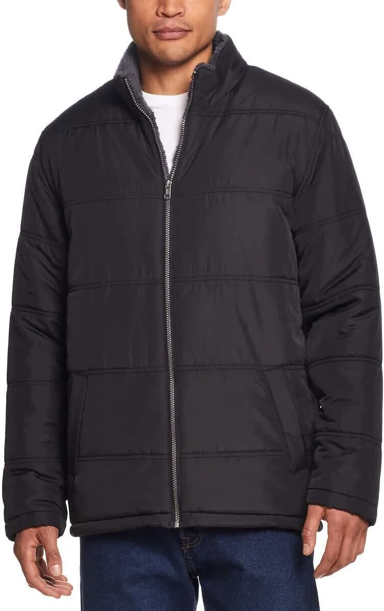 Weatherproof Vintage Men’s Fleece Lined Puffer Jacket (Black, M), Medium