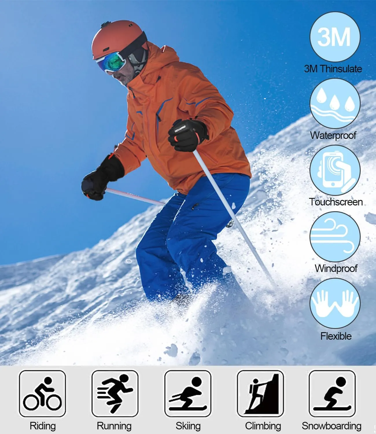 Winter Gloves for Men & Women - Snowboard & Ski Gloves, Waterproof & Insulated, Windproof for Cold Weather