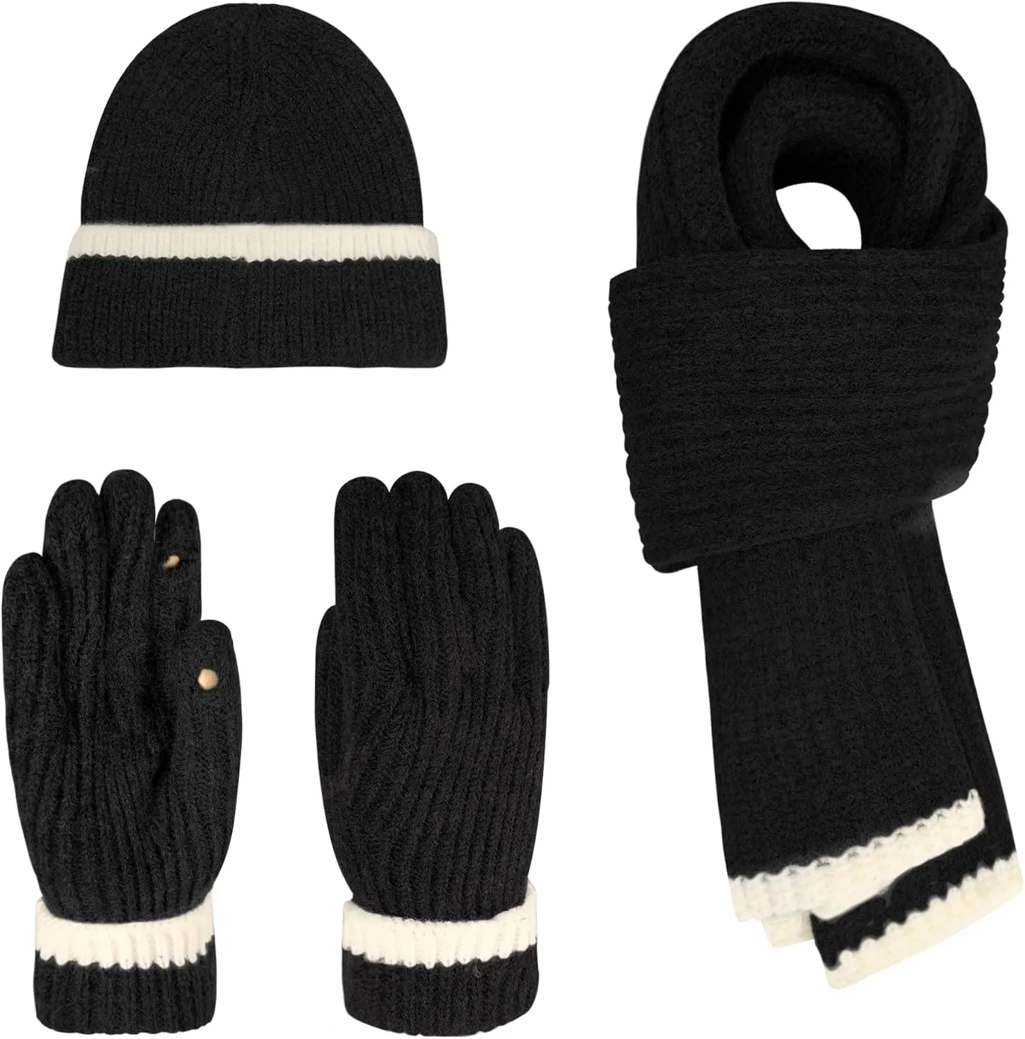 Winter Hat Scarf Gloves Set for Women Men, Warm Fleece Beanie Touchscreen Glove Thermal Scarves for Cold Weather U-SY-L1