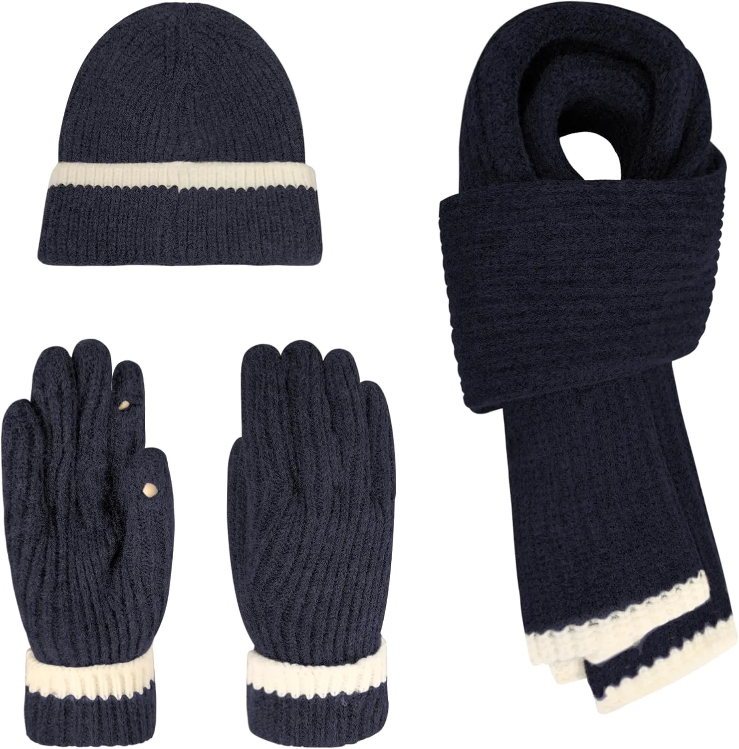 Winter Hat Scarf Gloves Set for Women Men, Warm Fleece Beanie Touchscreen Glove Thermal Scarves for Cold Weather U-SY-L1