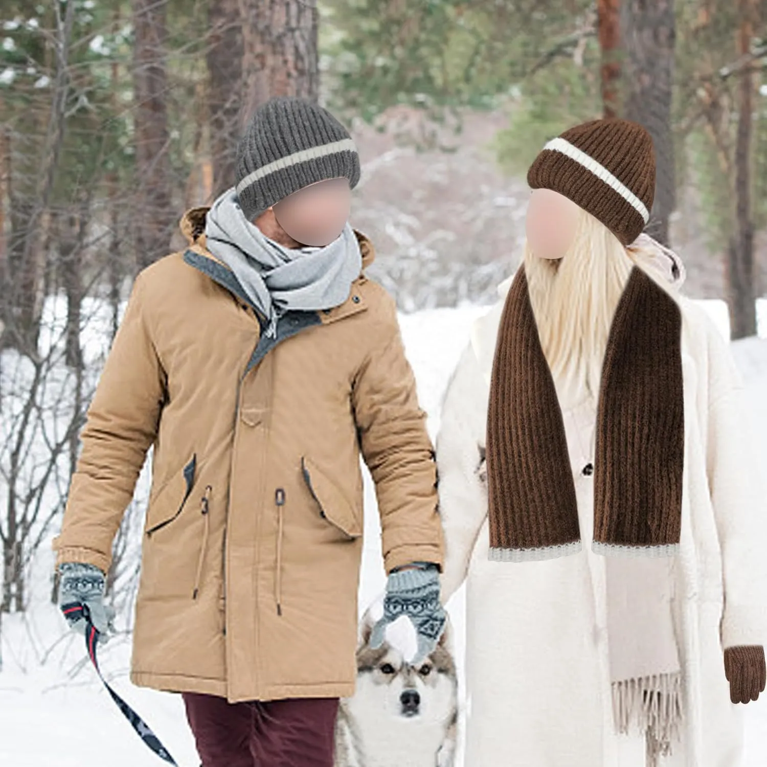 Winter Hat Scarf Gloves Set for Women Men, Warm Fleece Beanie Touchscreen Glove Thermal Scarves for Cold Weather U-SY-L1