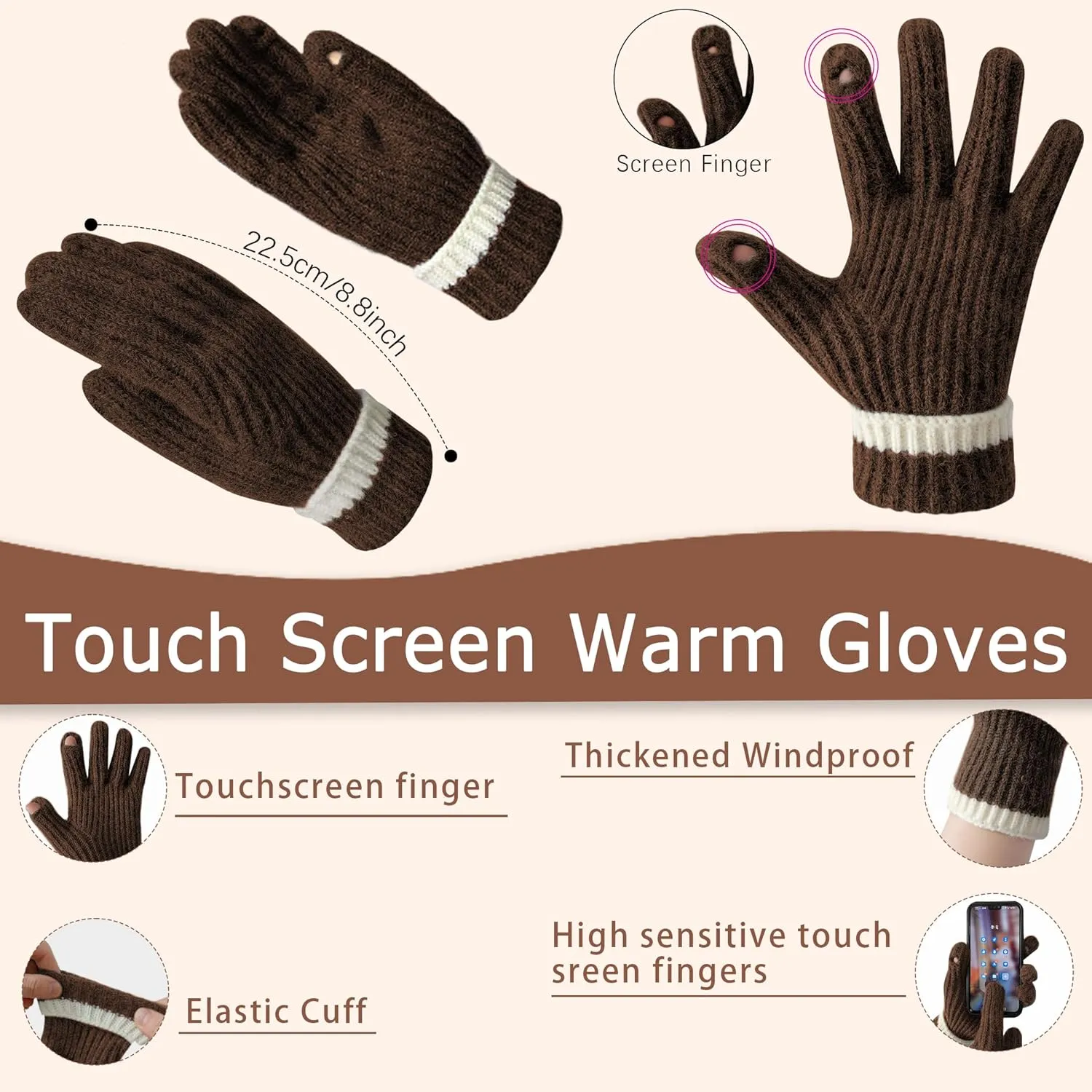 Winter Hat Scarf Gloves Set for Women Men, Warm Fleece Beanie Touchscreen Glove Thermal Scarves for Cold Weather U-SY-L1