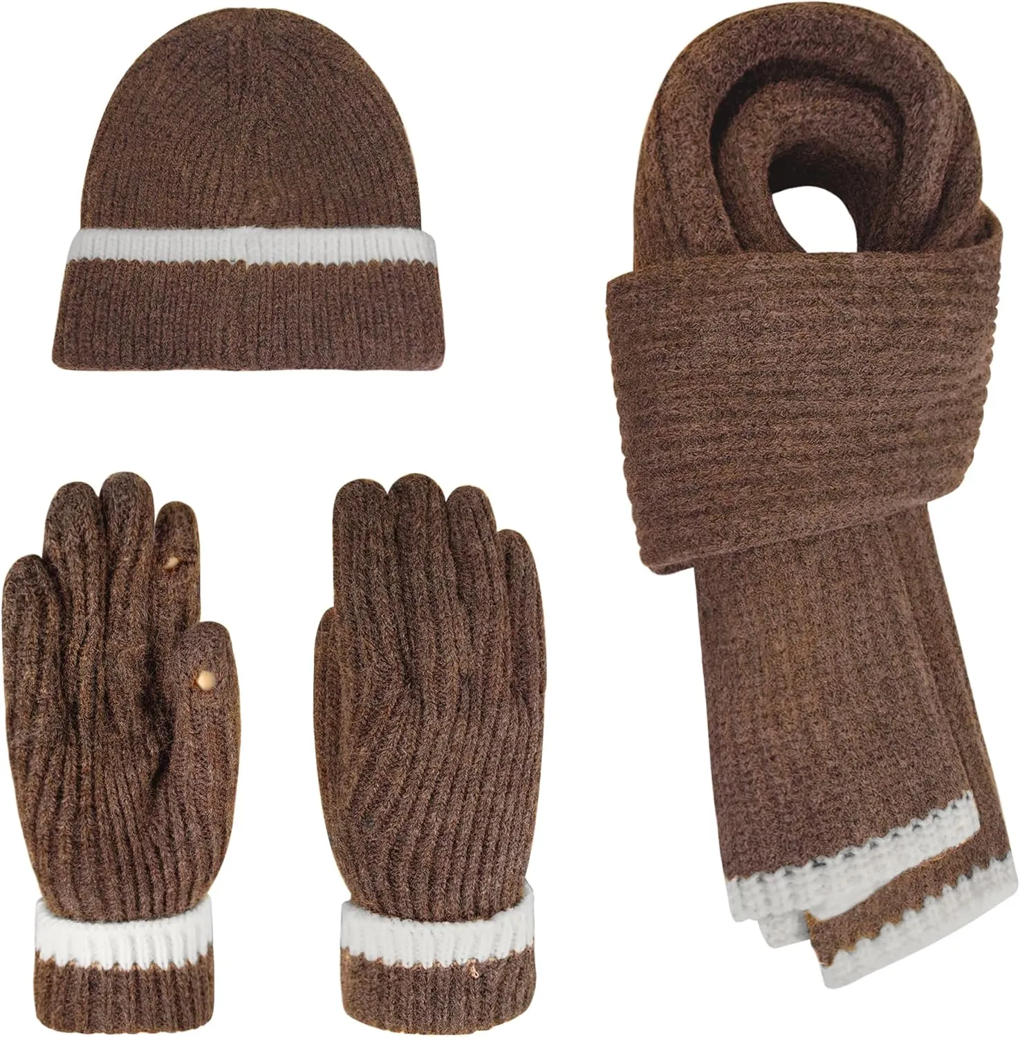 Winter Hat Scarf Gloves Set for Women Men, Warm Fleece Beanie Touchscreen Glove Thermal Scarves for Cold Weather U-SY-L1