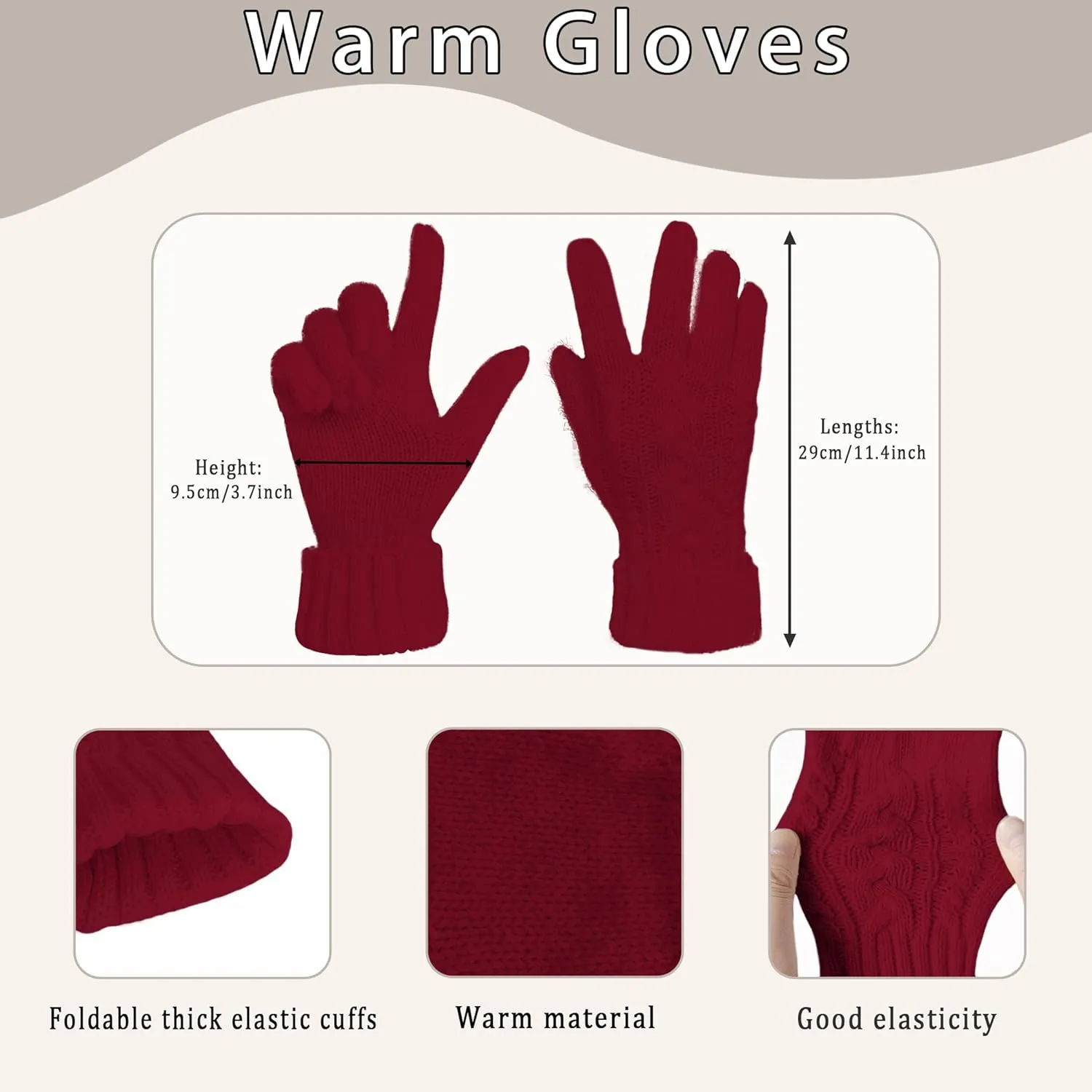 Winter Hat Scarf Gloves Set for Women Men, Warm Fleece Beanie Touchscreen Glove Thermal Scarves for Cold Weather U-SY-L1