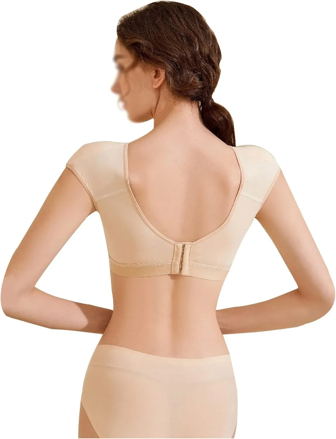 Women Hood Sports Short Sleeves 2 in 1 Built-in Shoulder Pad T Shirts Gym Fitness Sweatshirts Training,Beige-Medium