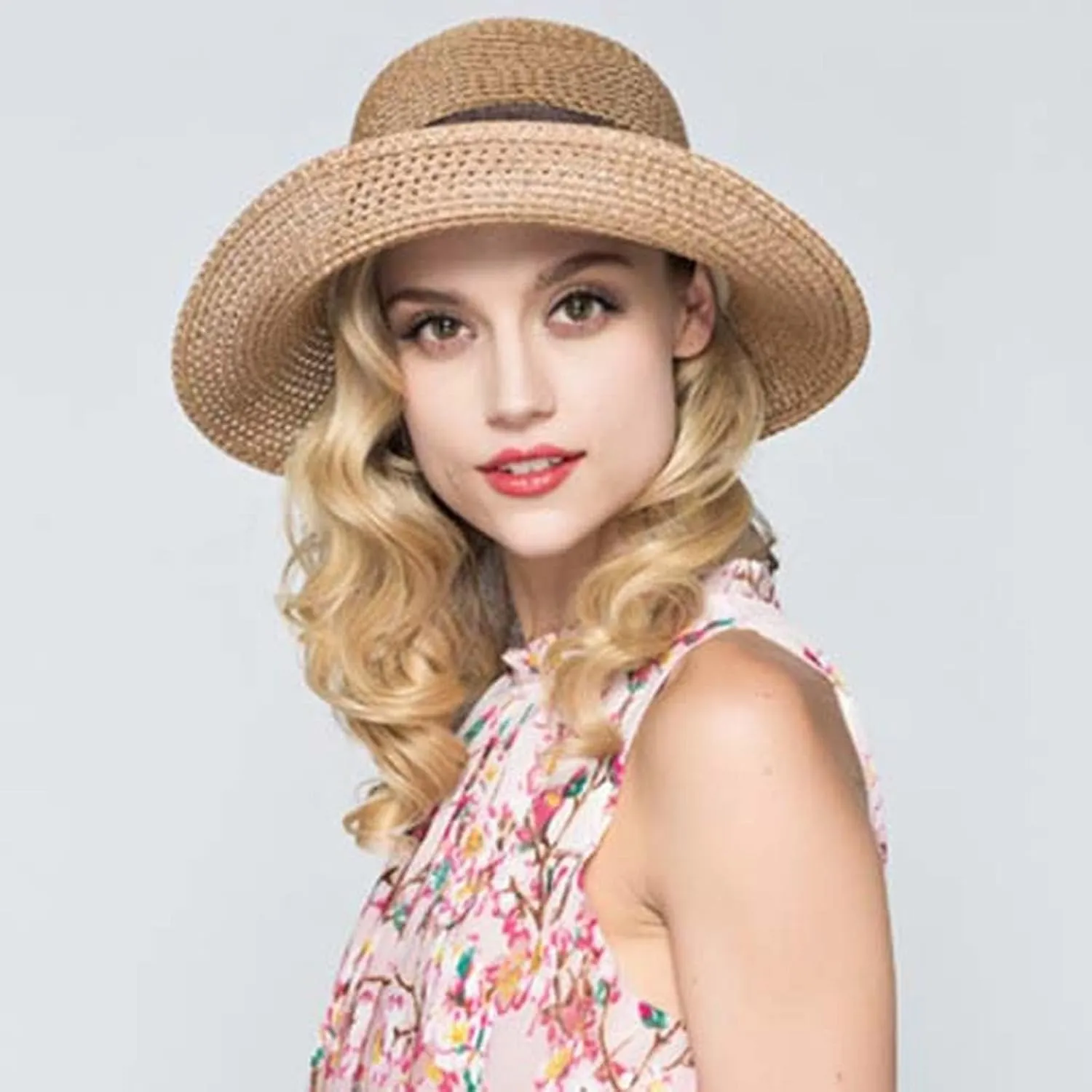 Women's Sun Hat Beach Hat Bowknot Wide Brim UPF 50  Foldable and Packable Hat s Birthday Easter